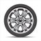 Realistic car wheel alloy with black rubber on white background vector