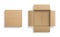 Realistic cardboard box set, opened and closed top view