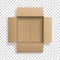 Realistic cardboard open box, top view