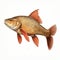 Realistic Carp Fish Painting On White Background