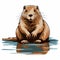 Realistic Cartoon Beaver Sitting By Pond - Detailed Scientific Illustration