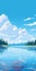 Realistic Cartoon Illustration Of A Beautiful Lake And Trees