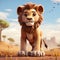 Realistic Cartoon Lion In Immersive Landscape