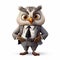 Realistic Cartoon Owl Businessman - High Resolution 3d Image