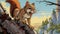 Realistic Cartoon Squirrel On Mountain: Hyper-detail Illustration