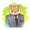 Realistic cartoon tiger wearing a tuxedo