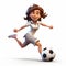 Realistic Cartoon Woman Playing Soccer In Hyper-detailed 3d Render