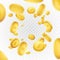 Realistic Casino golden coins explosion background. Isolated for