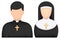 Realistic catholic priest and nun icon. Vector illustration