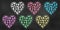 Realistic Chalk Drawn Sketch. Set of Design Elements Colorful Hearts Isolated on Chalkboard Backdrop