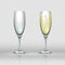 Realistic champagne glass. Empty and full transparent champagne wine glasses. Vector realistic 3D illustrations