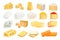 Realistic cheese pieces. 3d triangle piece cheeses collection, hard cheddar chunk with holes, edam sliced block parmesan