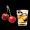 Realistic cherry and iced drink on black background for your menus