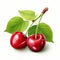 Realistic Cherry Vector With Detailed Shading And Green Leaves