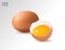 Realistic chicken eggs with egg yolk on a transparent background. Design element. Isolate.