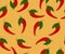 Realistic chili pepper seamless pattern on orange background