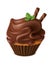 Realistic chocolate cupcake. Cute sweet homemade dessert, cocoa muffin with cream, sweet sugar brown cake for cafe menu