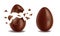 Realistic chocolate eggs set, broker, exploded and whole, sweet tasty eggshell, easter symbol, vector illustration