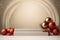 Realistic christmas background with ornaments and podium