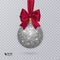 Realistic christmas ball with red ribbon and decoration