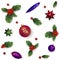 Realistic Christmas New Year red holly berry pattern. Vintage winter holiday decoration design element set isolated 3d