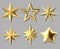 Realistic Christmas stars. Golden xmas glossy 3D stars, award decorative symbol isolated vector illustration set. Gold