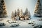 realistic Christmas trees, Gifts box in snow drift, Merry Christmas and Happy New Year festive