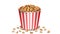 Realistic cinema red cardboard striped caramel popcorn bucket snacks vector illustration