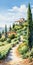 Realistic Cinquecento Style Painting Of Mediterranean Landscape