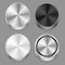 Realistic circular 3d brushed metal icons set