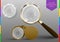 Realistic classic retro magnifying glass set. Vector Magnifier lens tool. Wooden Handle and golden Rim Isolated On transparent