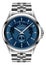 Realistic clock watch chronograph blue silver steel luxury for men on white background vector