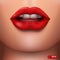 Realistic Closeup Sexy Beautiful Red Lipstick Lips