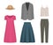 Realistic clothes. Girls fashioned accessories pants skirt jacket and blouse decent vector 3d colored pictures set