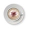 Realistic coffee cup. Cappuccino in white mug view from above mockup, hot beverage with milk, morning caffeine aromatic