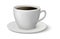 Realistic coffee cup. Espresso 3D mockup, white mug on plate side view, hot beverage in ceramic crockery, morning