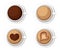 Realistic Coffee Cups with Americano Latte Espresso Macchiatto Mocha Cappuccino. Vector illustration Web site page and mobile app
