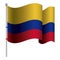 realistic colombian flag waving with pole