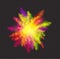 Realistic color dust for Holi festival on dark transparent background. Vector spray paint texture. Paint splatter