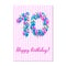 Realistic colored balloons on the tenth birthday. pink, silver, blue. Pink stripe greeting card with white stars.