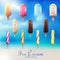 Realistic colorful ice cream set with popsicles and eskimo varieties on light blue