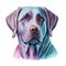 Realistic Colorful Labrador Dog Portrait in Vibrant Violet and Blue Hues: Lifelike Canine Artistry.
