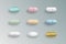 Realistic colorful medical pills, tablets, capsules