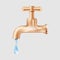 Realistic copper retro water tap with drop. Vintage bronze faucet with dripping water isolated
