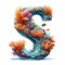 Realistic Coral Alphabet Letter S With Reefs And Fish