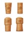 Realistic corks, wine stoppers of different shapes