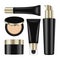 Realistic cosmetic black bottles with gold caps. Vector containers and tubes for cream, balsam, lotion, gel, foundation
