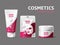 Realistic cosmetic mask packaging design. Face skincare product line. Different containers unified styling. 3D jar, tube