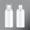 Realistic Cosmetic spray bottle. Dispenser for cream, balsam and other cosmetics. With lid and without. Vector Template