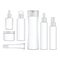Realistic cosmetic white vector bottles. Vector containers, tubes, sashet for cream, balsam, lotion, gel, shampoo